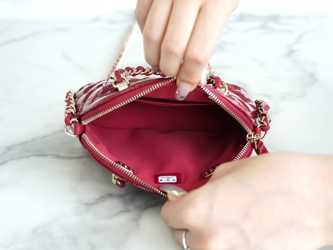 CHANEL 23S Patent Leather Shell Bag Small Red