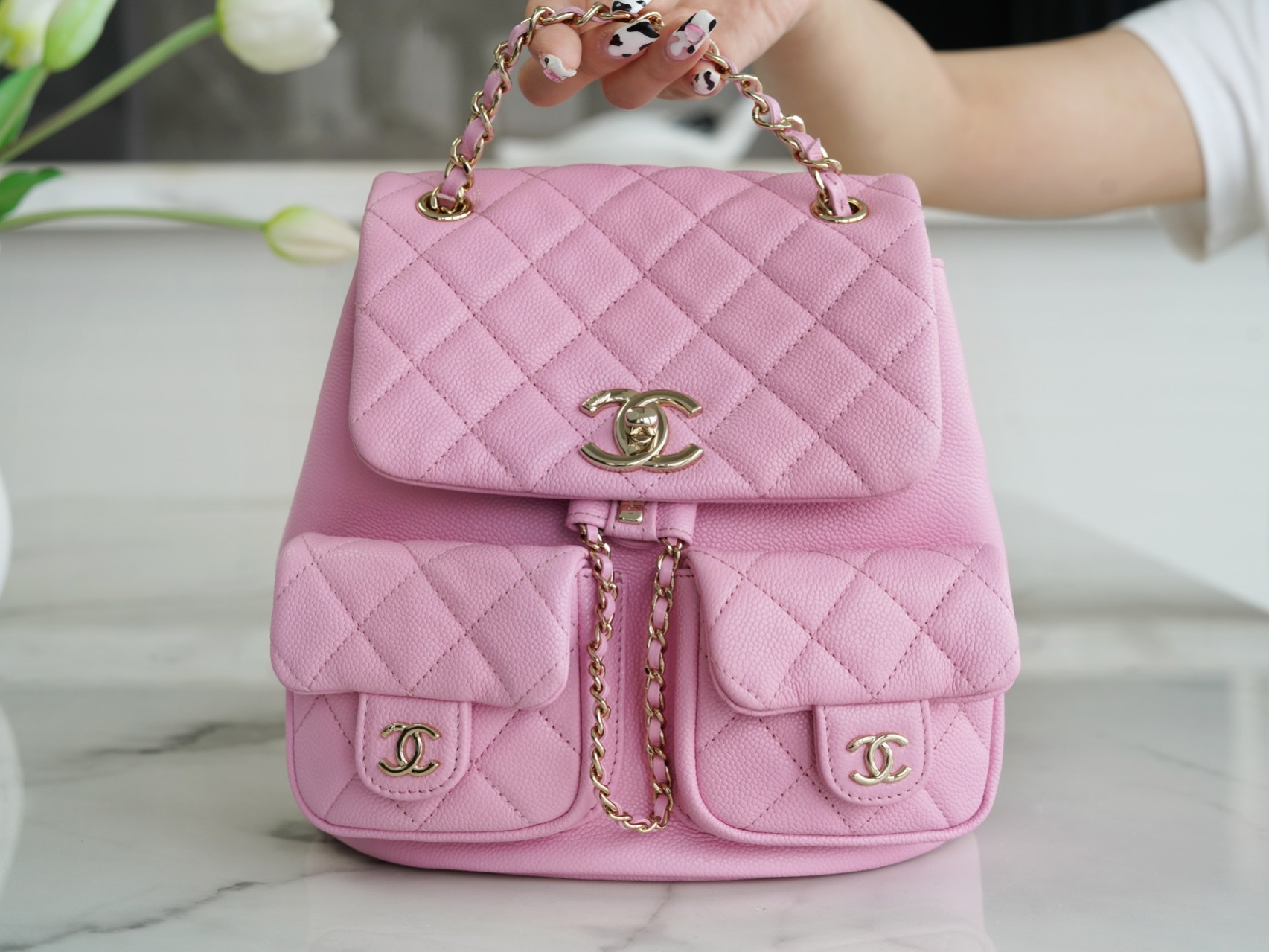 CHANEL 23P Duma Backpack Large Pink Calfskin  