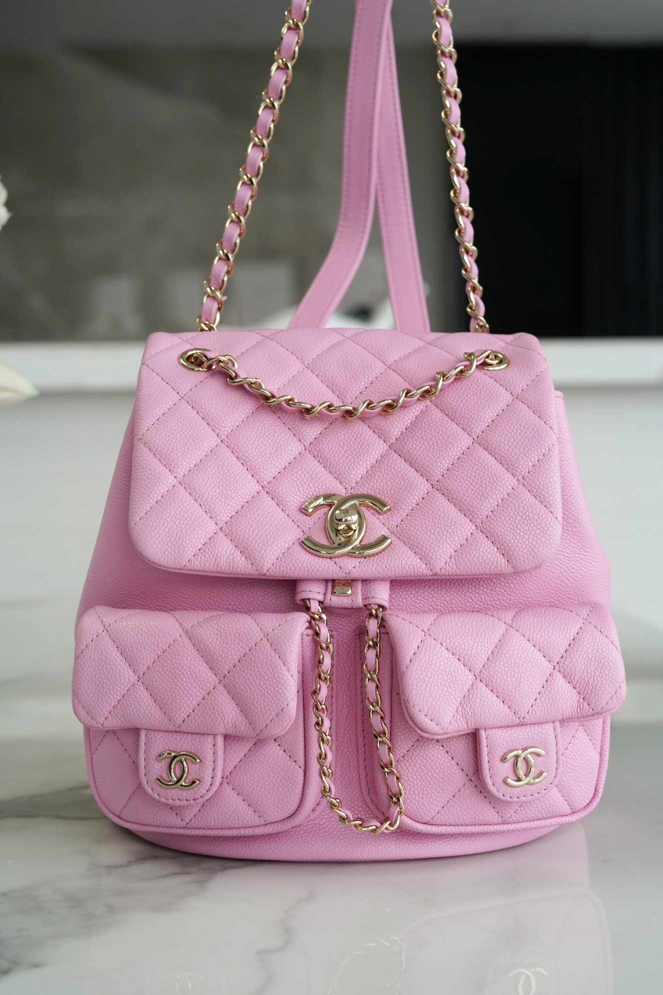 CHANEL 23P Duma Backpack Large Pink Calfskin  