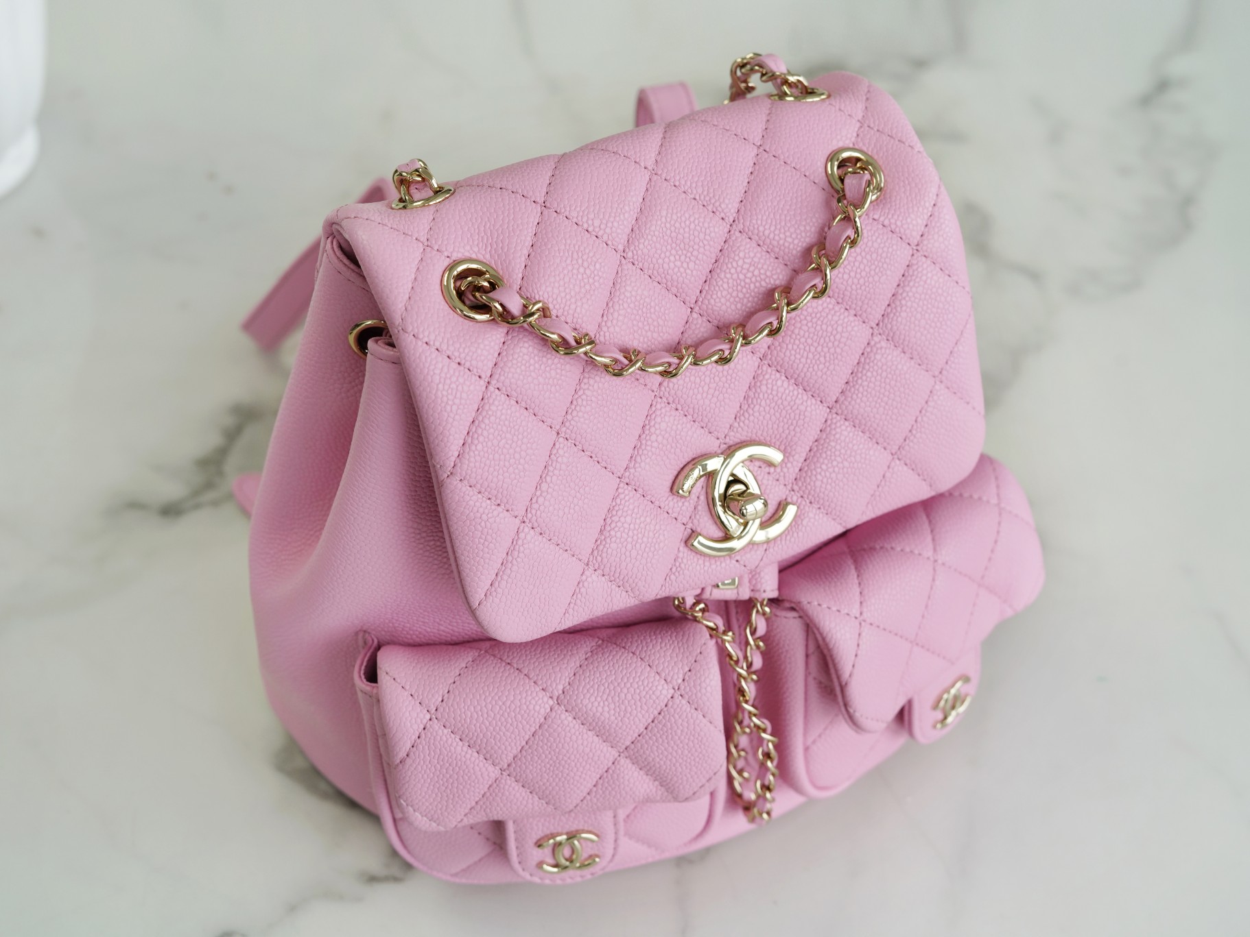 CHANEL 23P Duma Backpack Large Pink Calfskin  