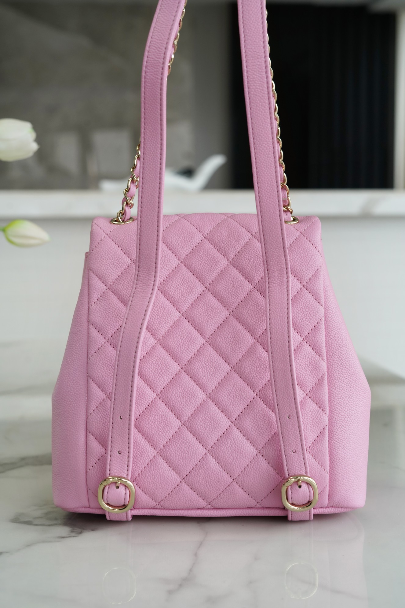 CHANEL 23P Duma Backpack Large Pink Calfskin  