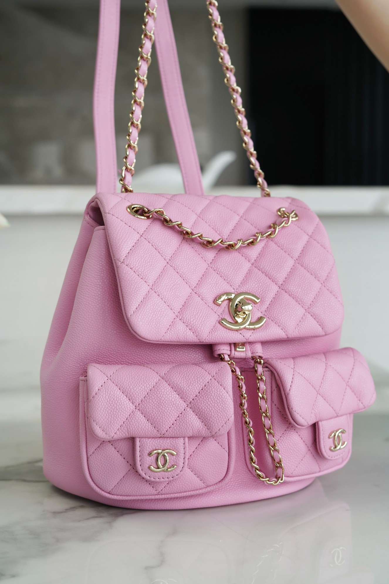 CHANEL 23P Duma Backpack Large Pink Calfskin  