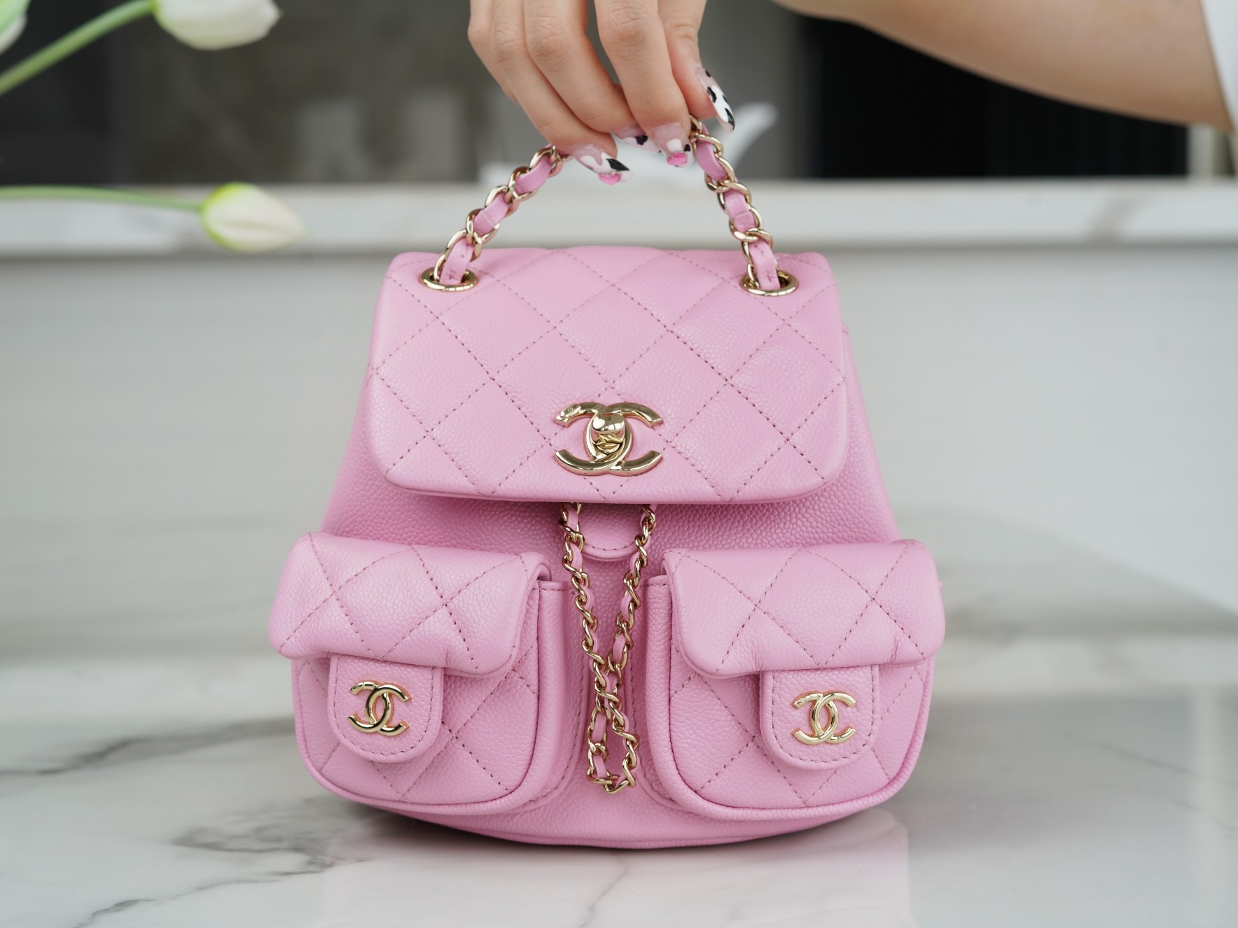 CHANEL 23P New Duma Backpack Mini Pink Calfskin  