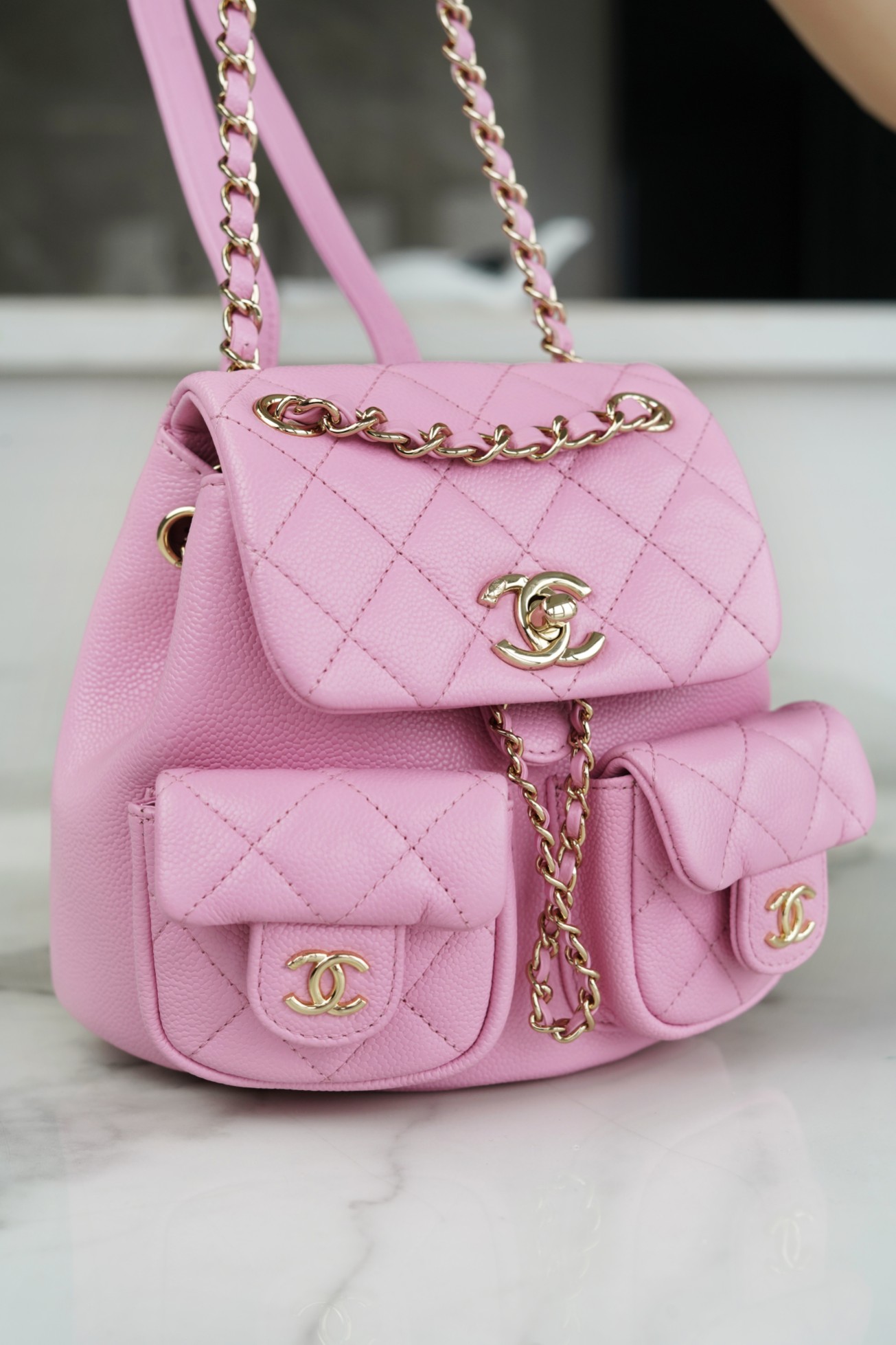 CHANEL 23P New Duma Backpack Mini Pink Calfskin  