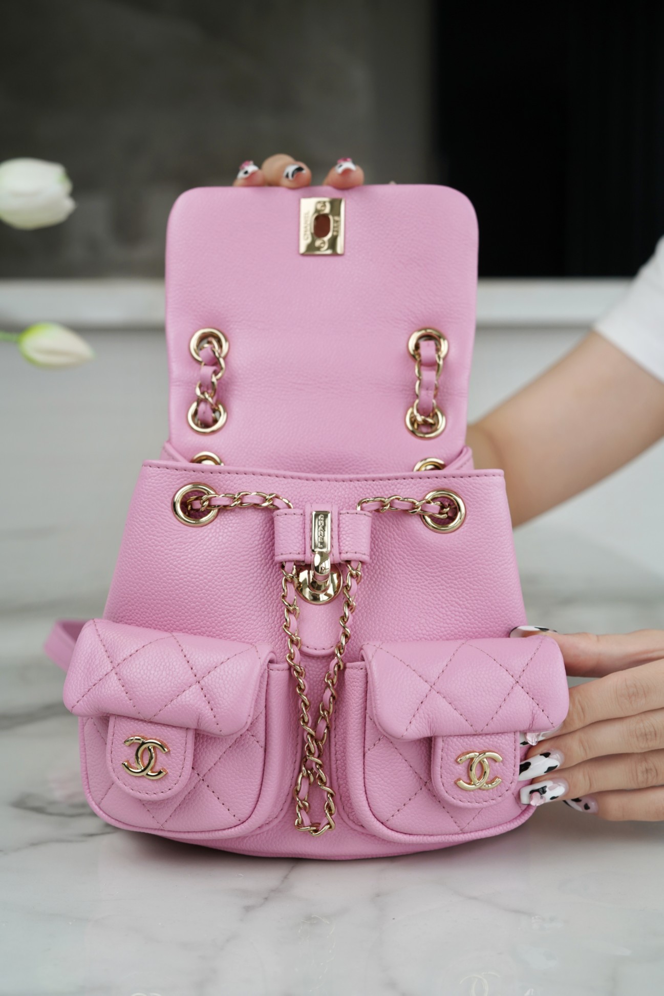 CHANEL 23P New Duma Backpack Mini Pink Calfskin  