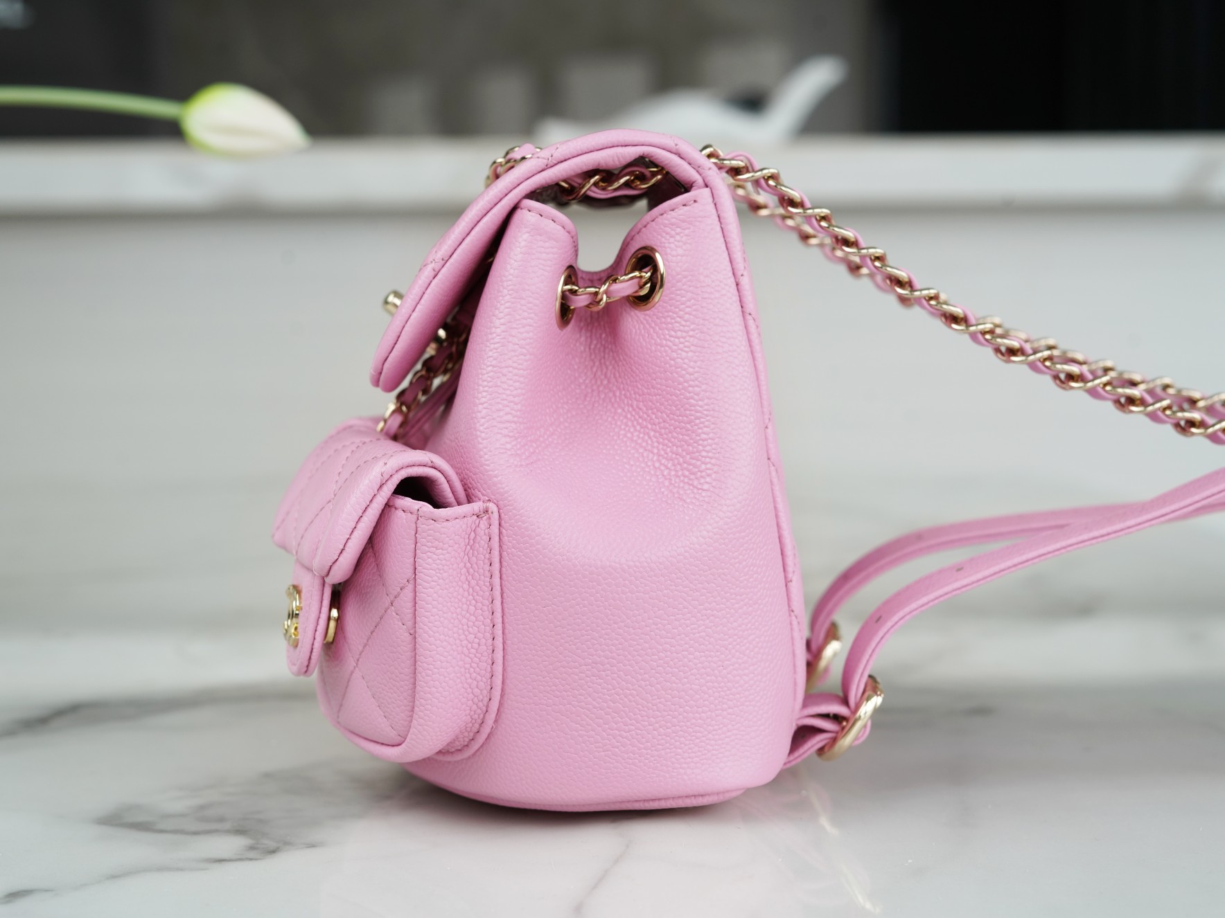 CHANEL 23P New Duma Backpack Mini Pink Calfskin  