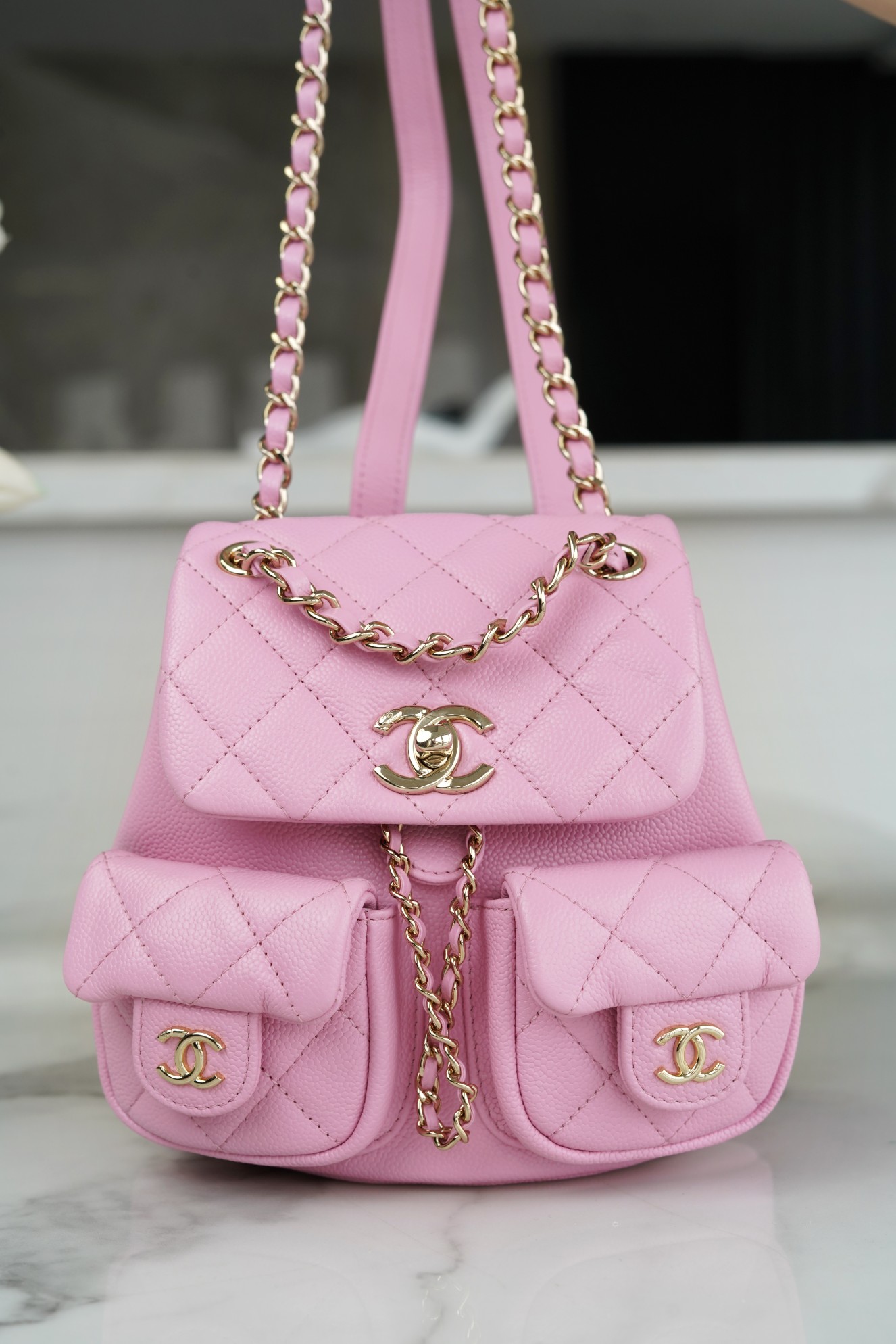 CHANEL 23P New Duma Backpack Mini Pink Calfskin  