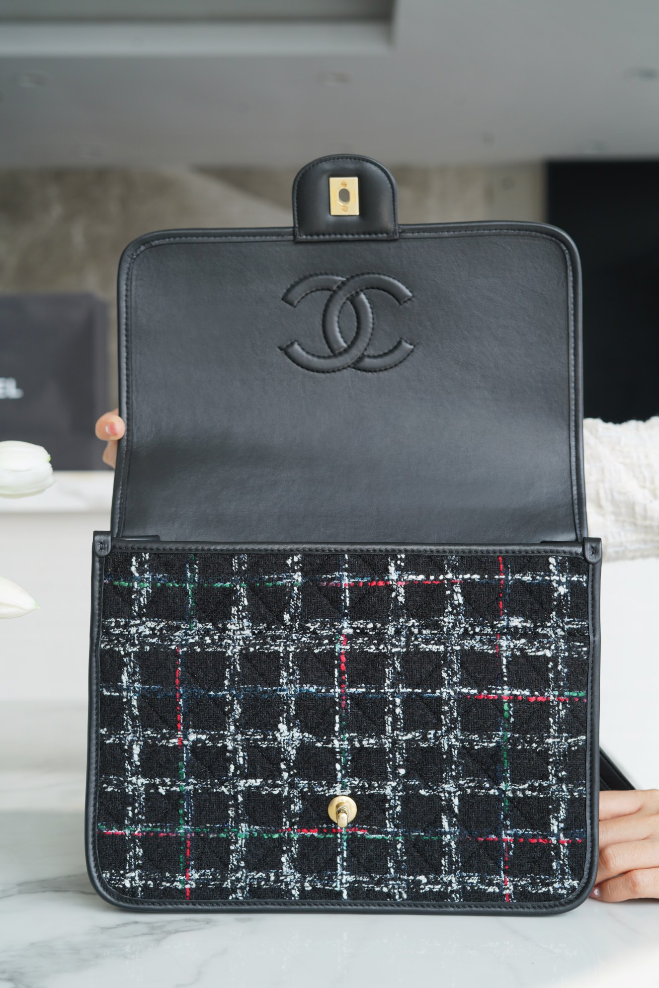 CHANEL 22K Atelier Black Tweed Backpack  