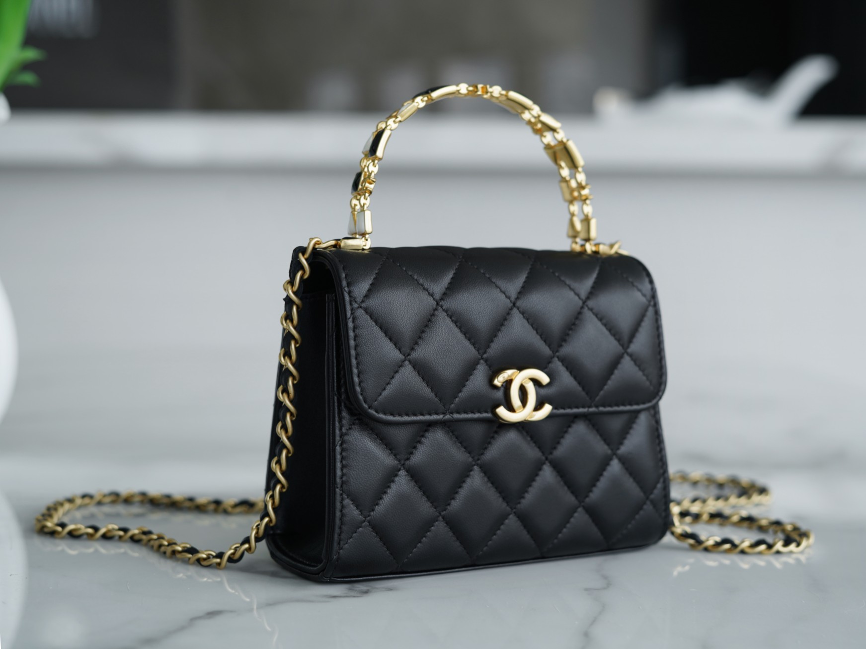 CHANEL 22B Enamel Handle Chain Bag Medium  