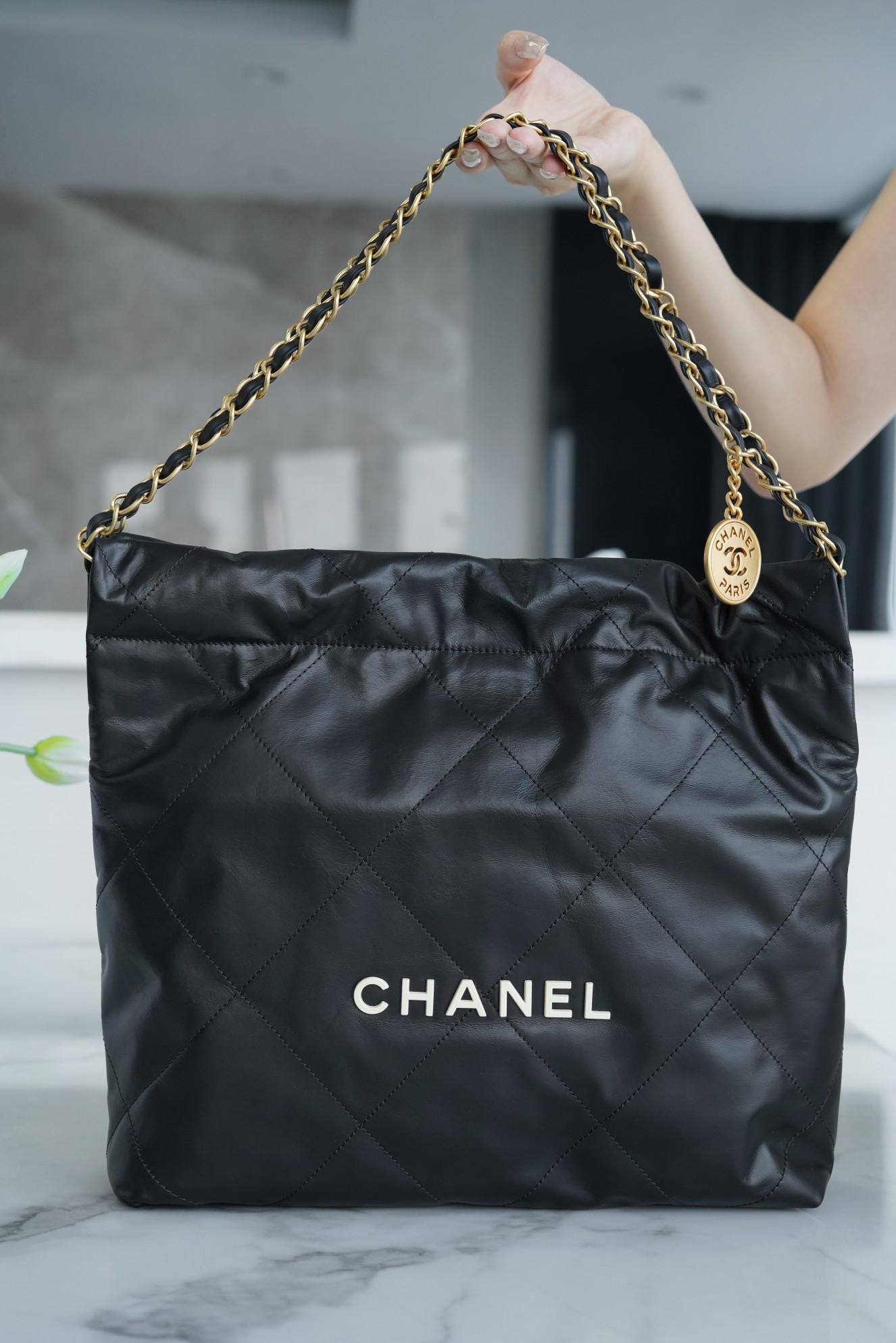 CHANEL 22P Bag Small Black & White  