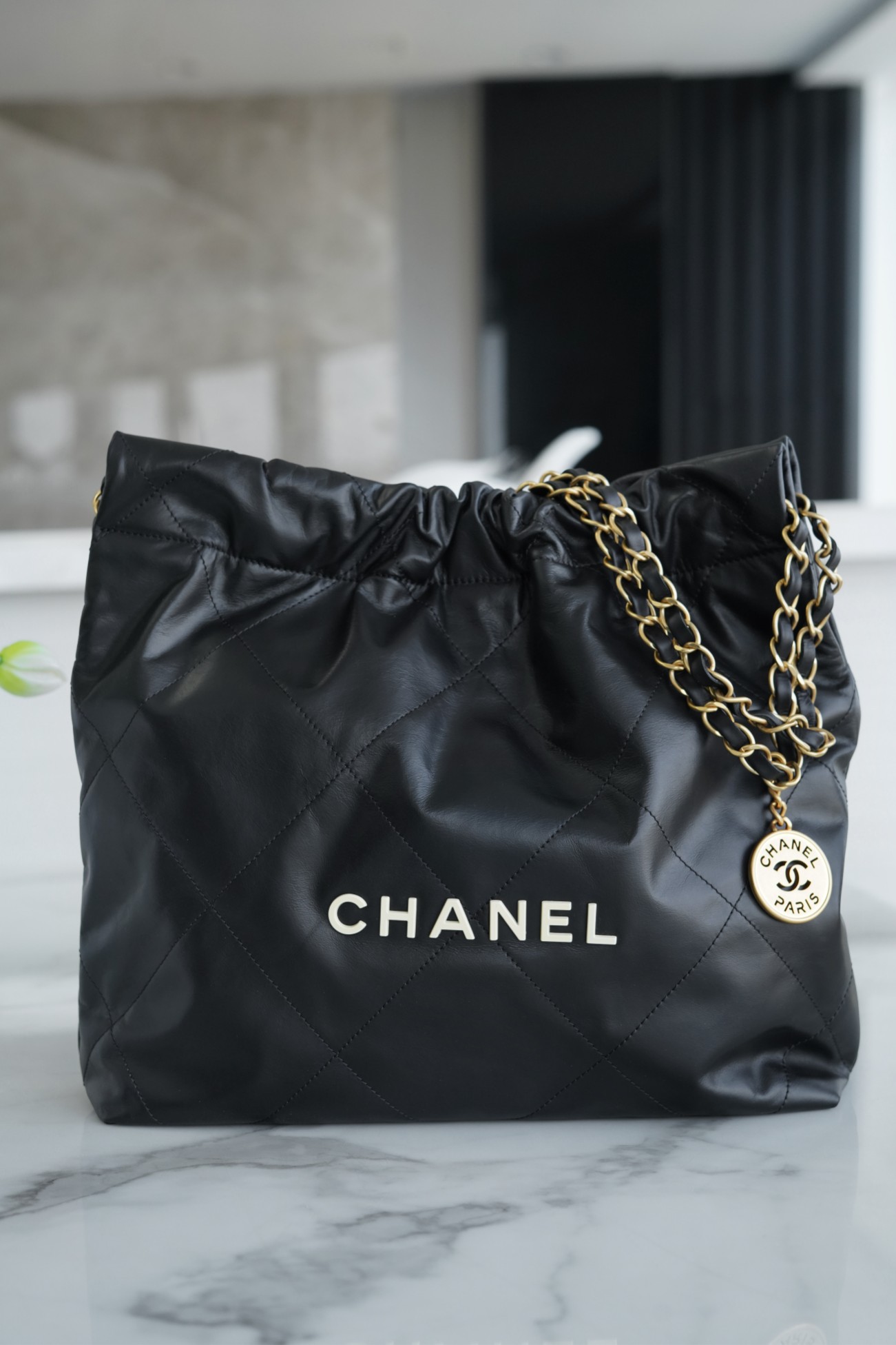 CHANEL 22P Bag Small Black & White  