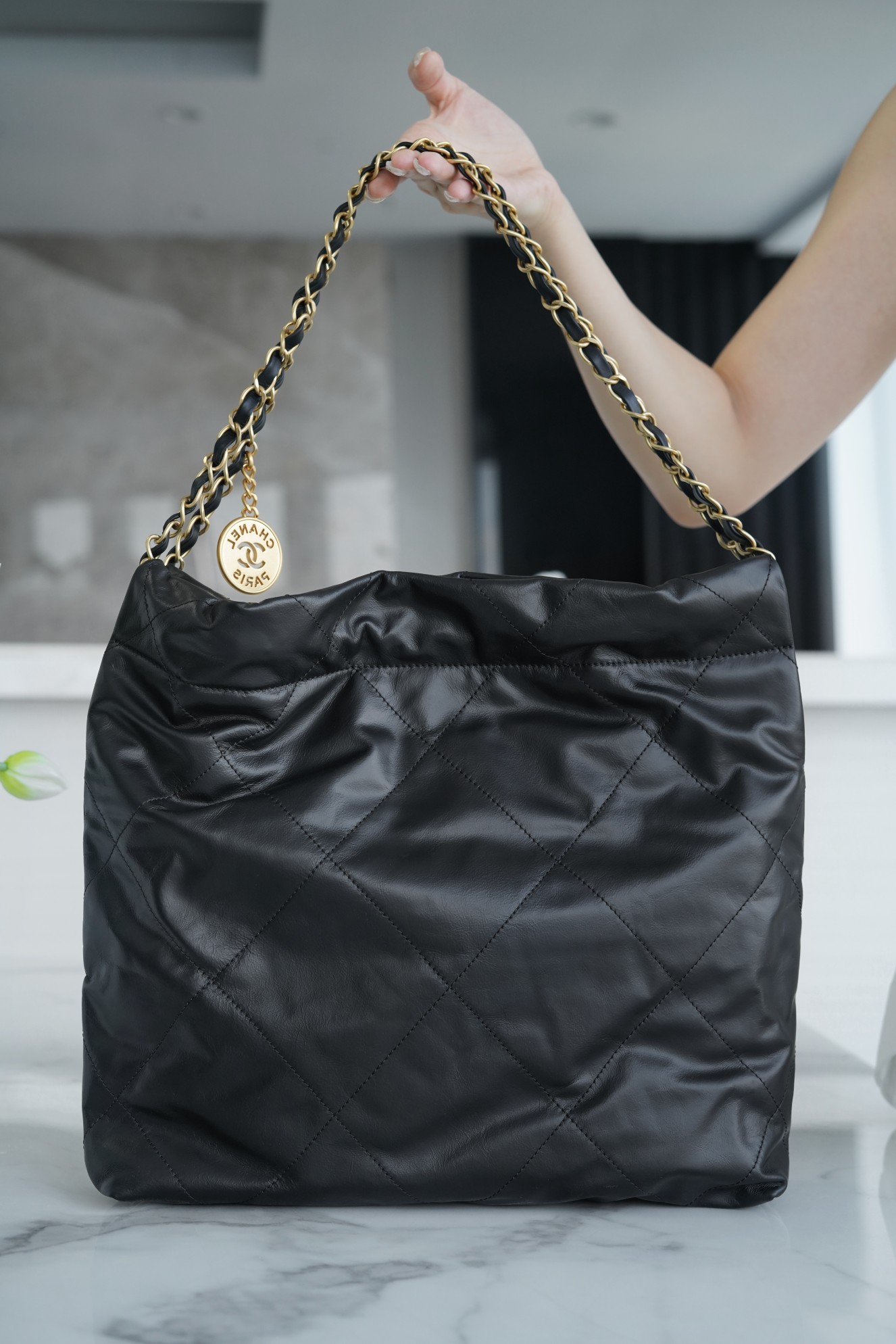 CHANEL 22P Bag Small Black & White  