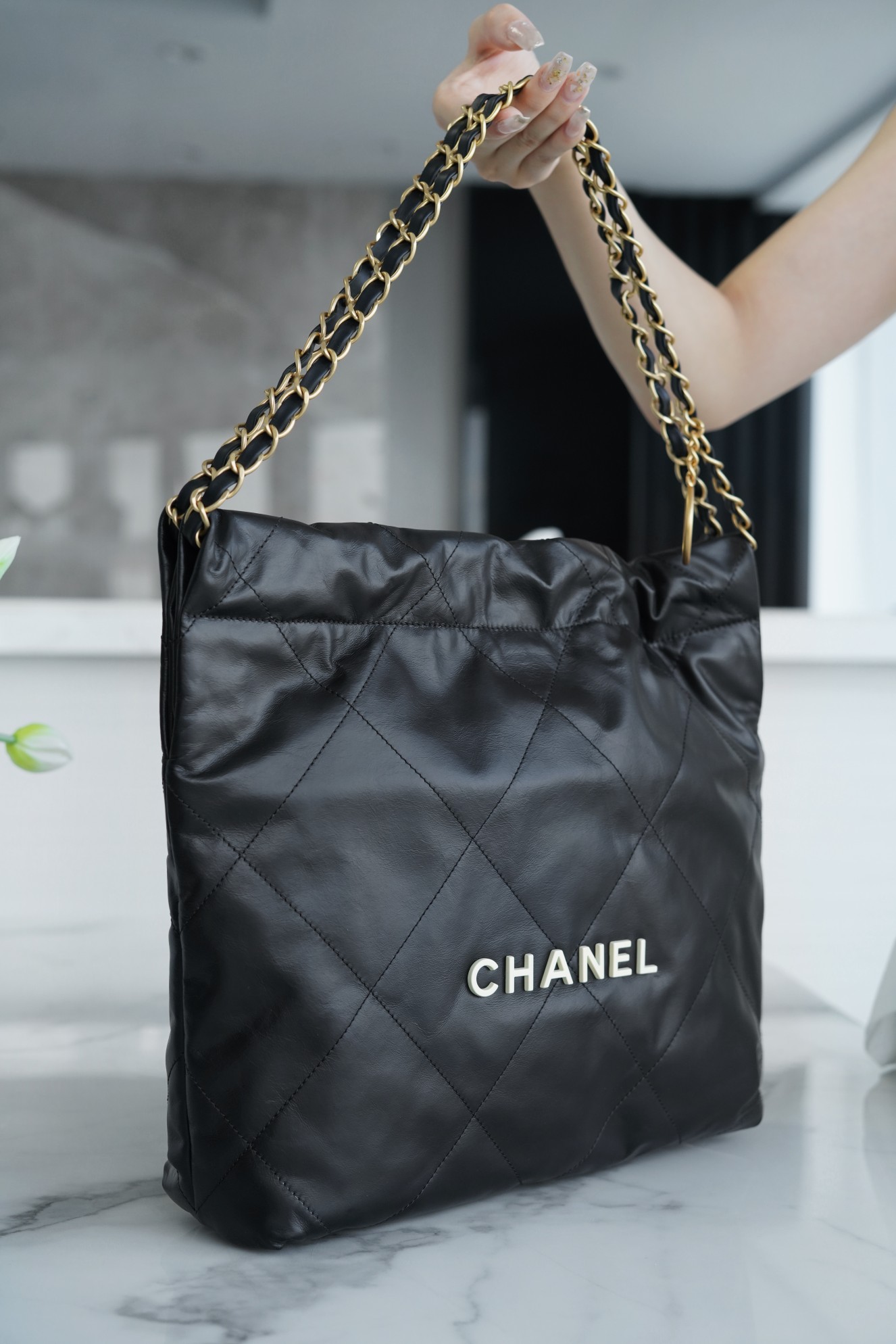 CHANEL 22P Bag Small Black & White  