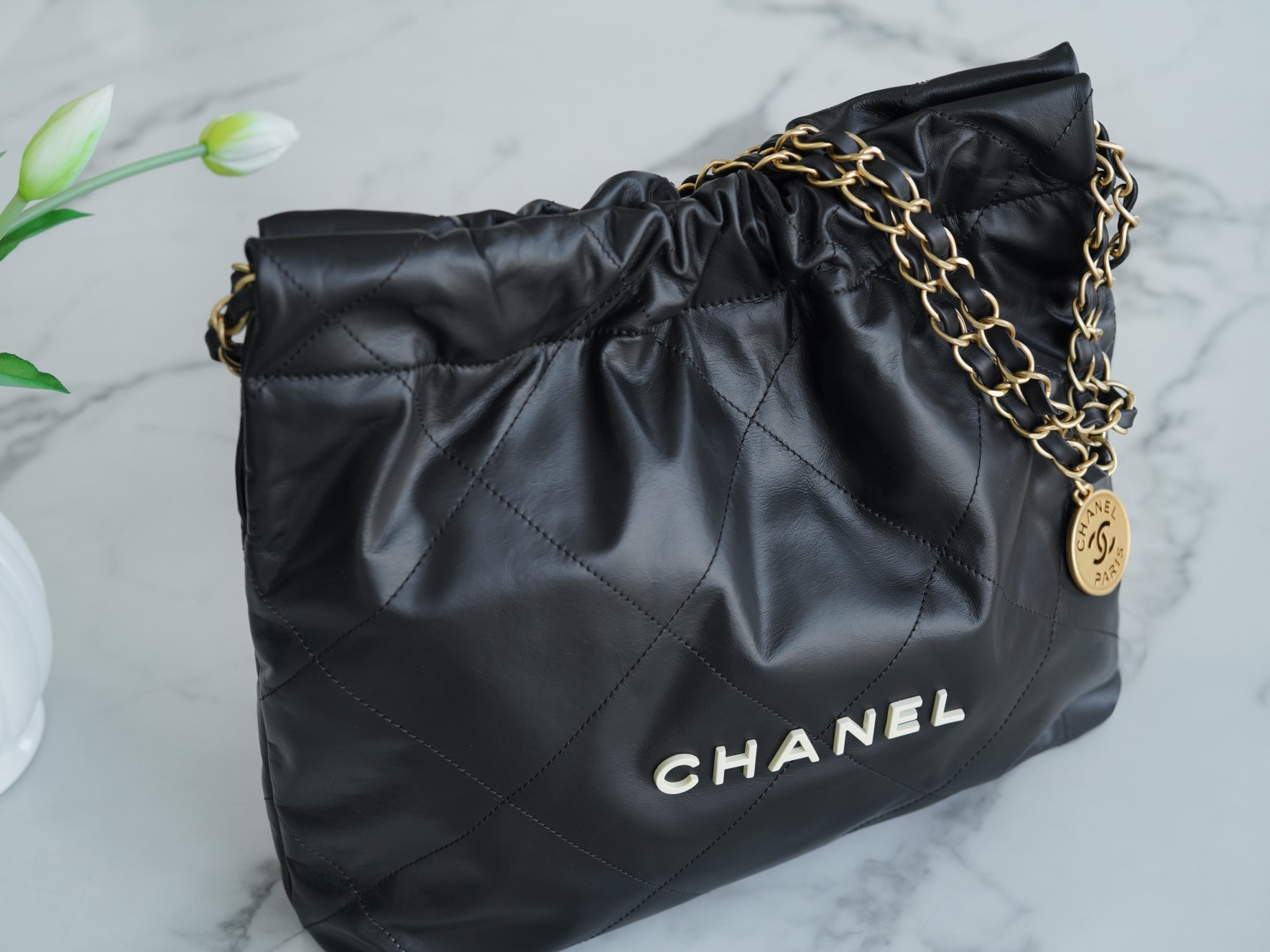 CHANEL 22P Bag Small Black & White  