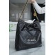 CHANEL 22P Bag Medium Black with White Button  