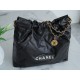 CHANEL 22P Bag Medium Black with White Button  