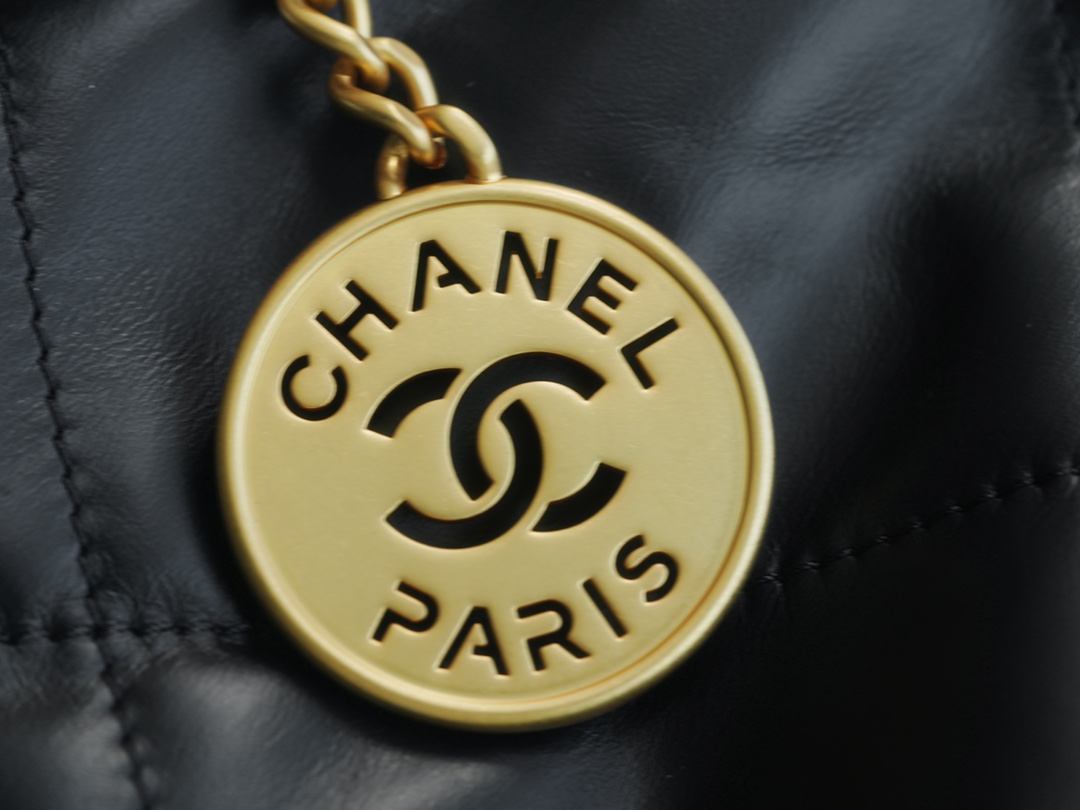 CHANEL 22P Bag Medium Black with White Button  