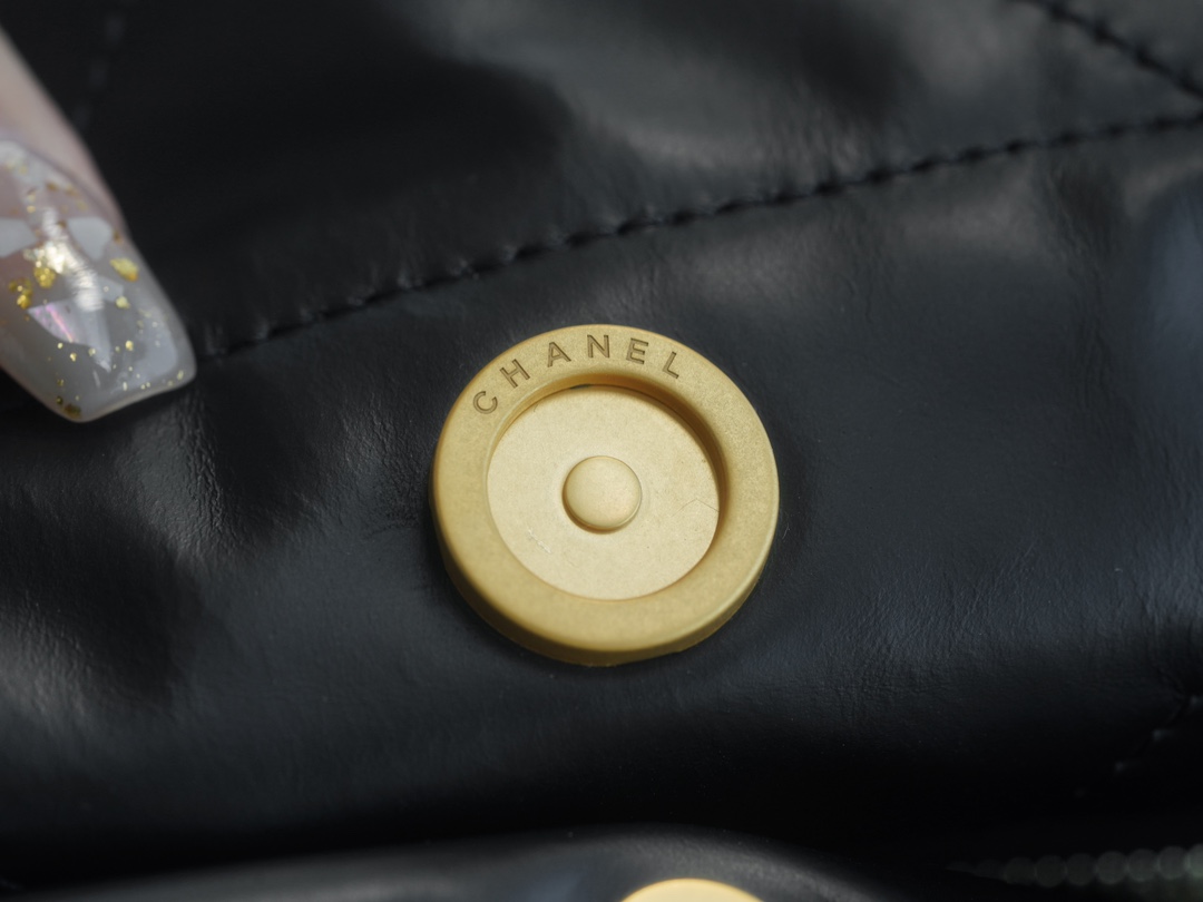 CHANEL 22P Bag Medium Black with White Button  