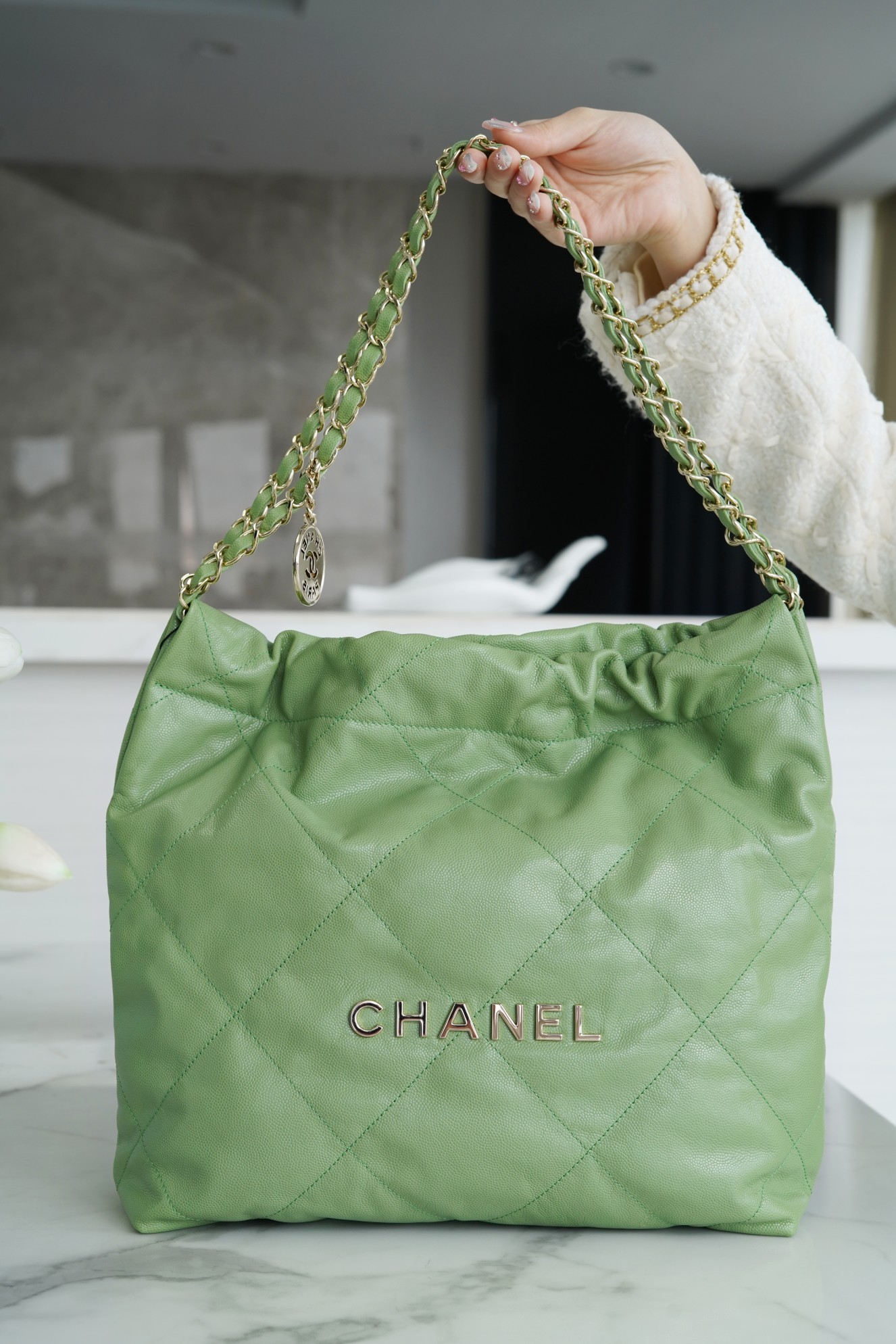 CHANEL 22P Bag Small Avocado Green Calfskin  