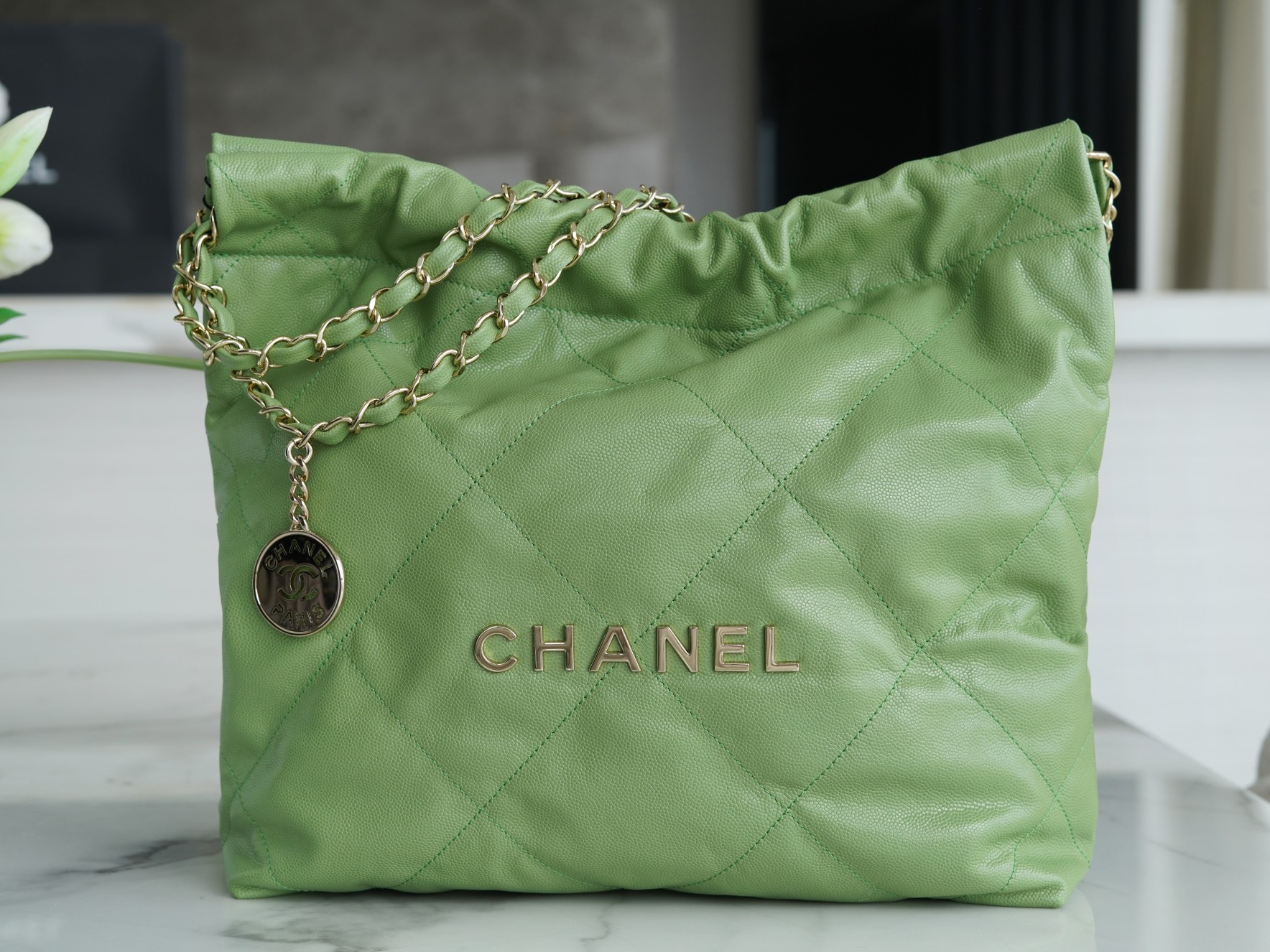 CHANEL 22P Bag Small Avocado Green Calfskin  