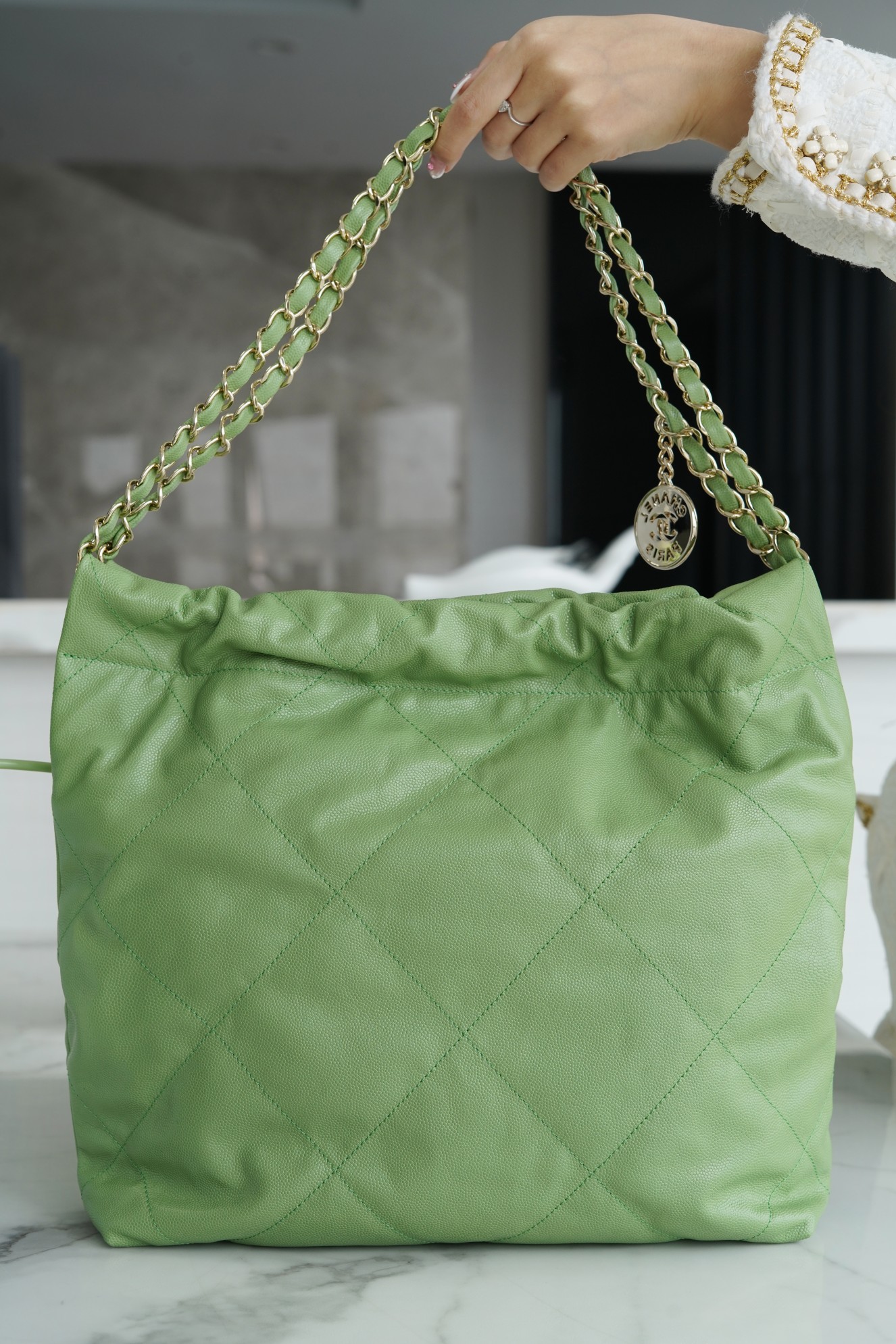 CHANEL 22P Bag Small Avocado Green Calfskin  