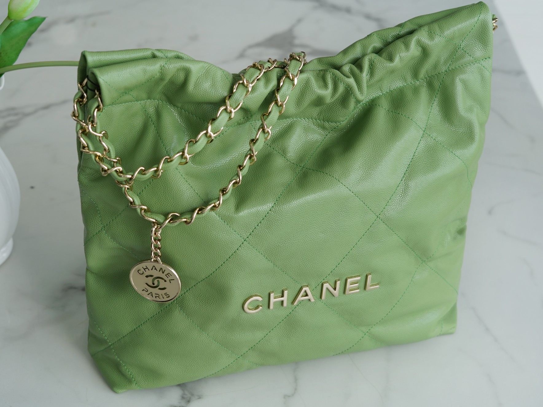 CHANEL 22P Bag Small Avocado Green Calfskin  