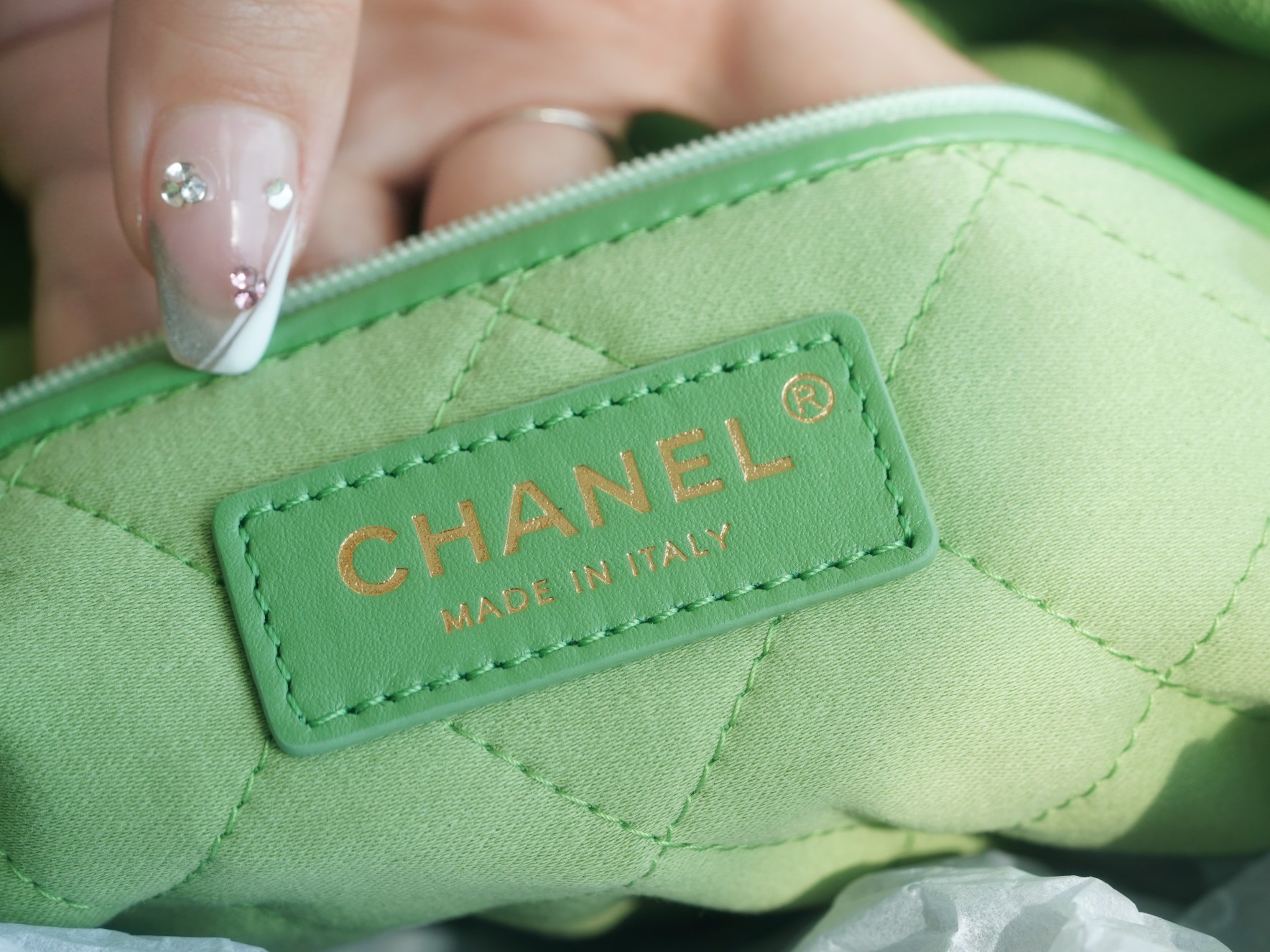 CHANEL 22P Bag Small Avocado Green Calfskin  