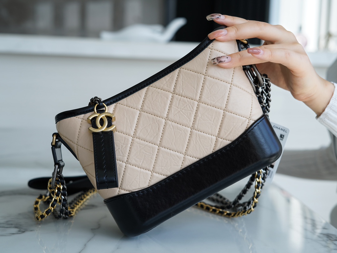 Chanel Gabrielle Classic Flap Bag Almond Black Small Calfskin  