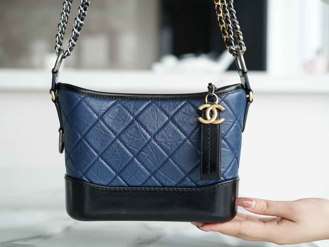 Chanel Gabrielle Classic Flap Bag Blue Black Small Calfskin  