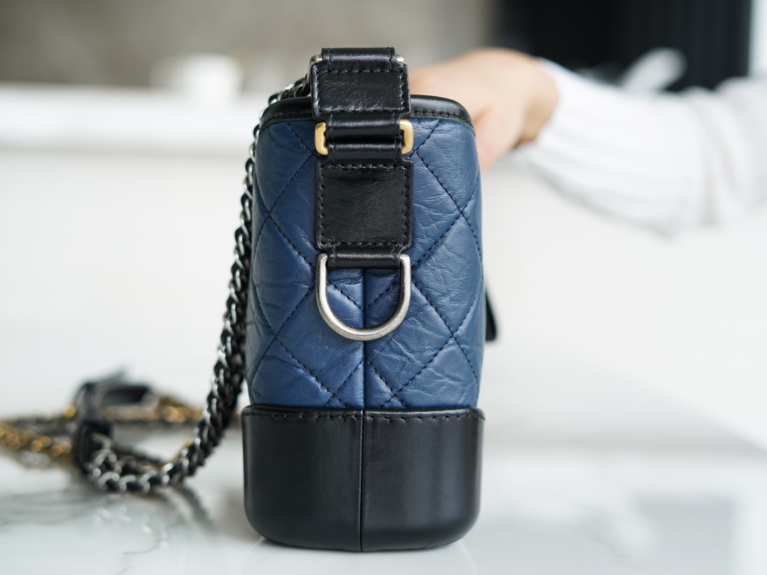 Chanel Gabrielle Classic Flap Bag Blue Black Small Calfskin  