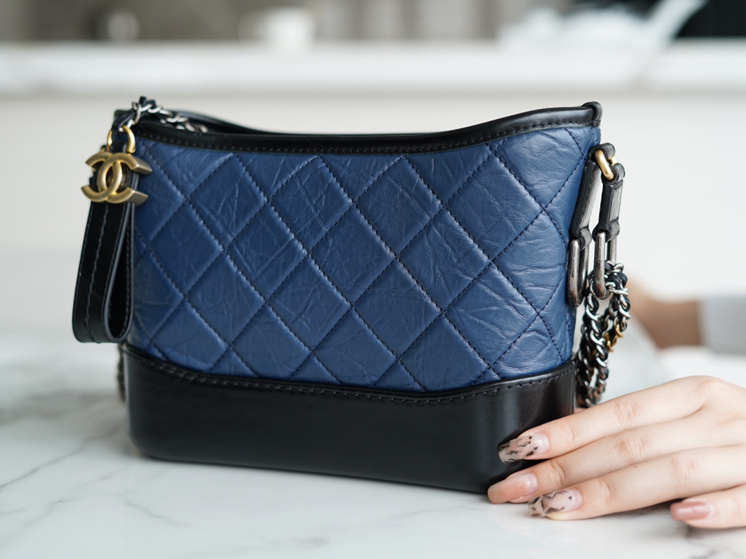 Chanel Gabrielle Classic Flap Bag Blue Black Small Calfskin  