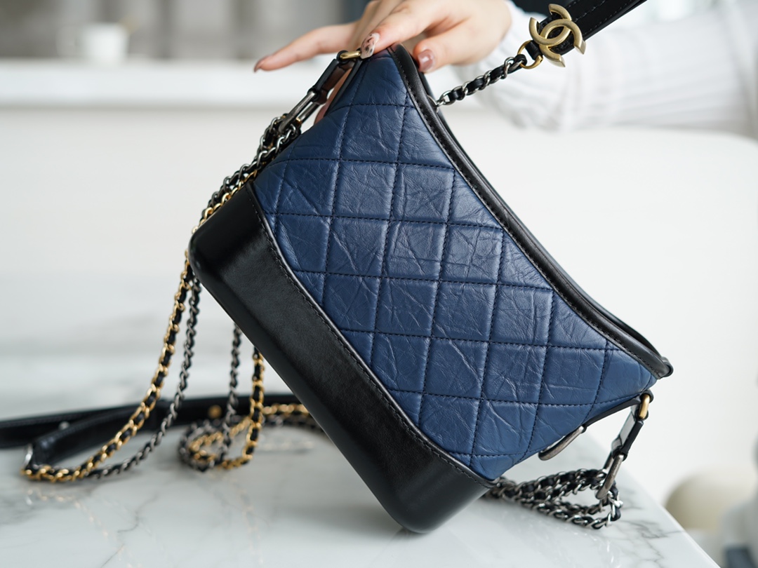 Chanel Gabrielle Classic Flap Bag Blue Black Small Calfskin  