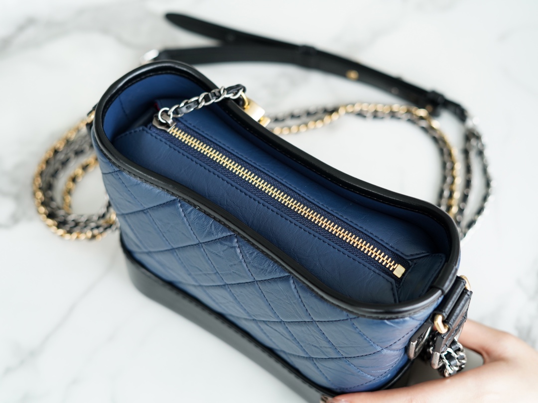 Chanel Gabrielle Classic Flap Bag Blue Black Small Calfskin  