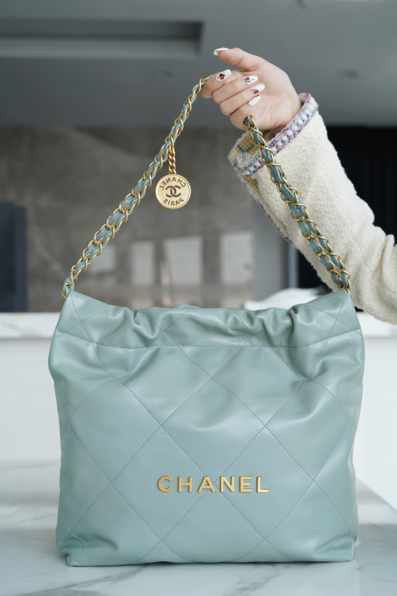 CHANEL 23C 22 Bag Small Mist Blue  