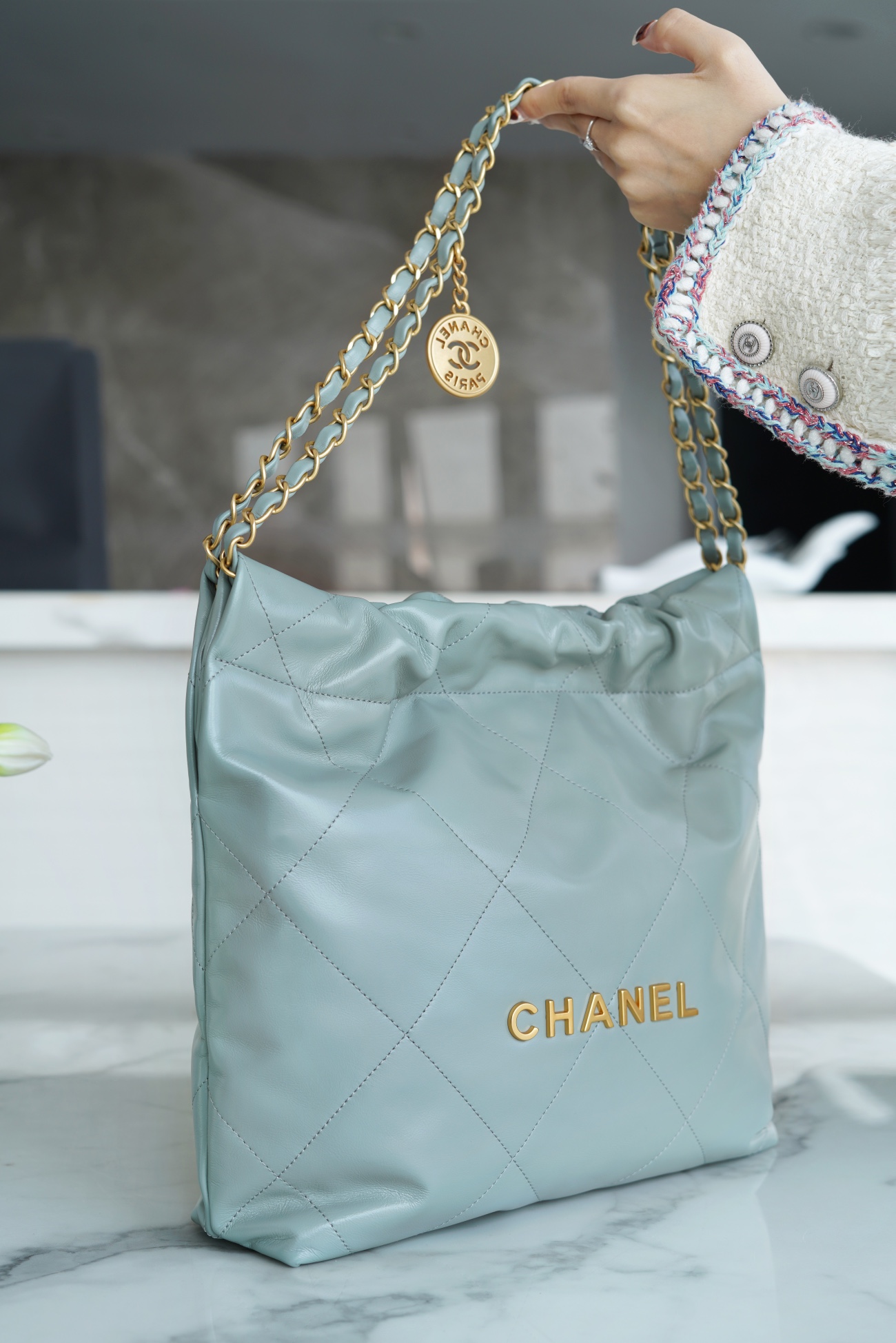 CHANEL 23C 22 Bag Small Mist Blue  