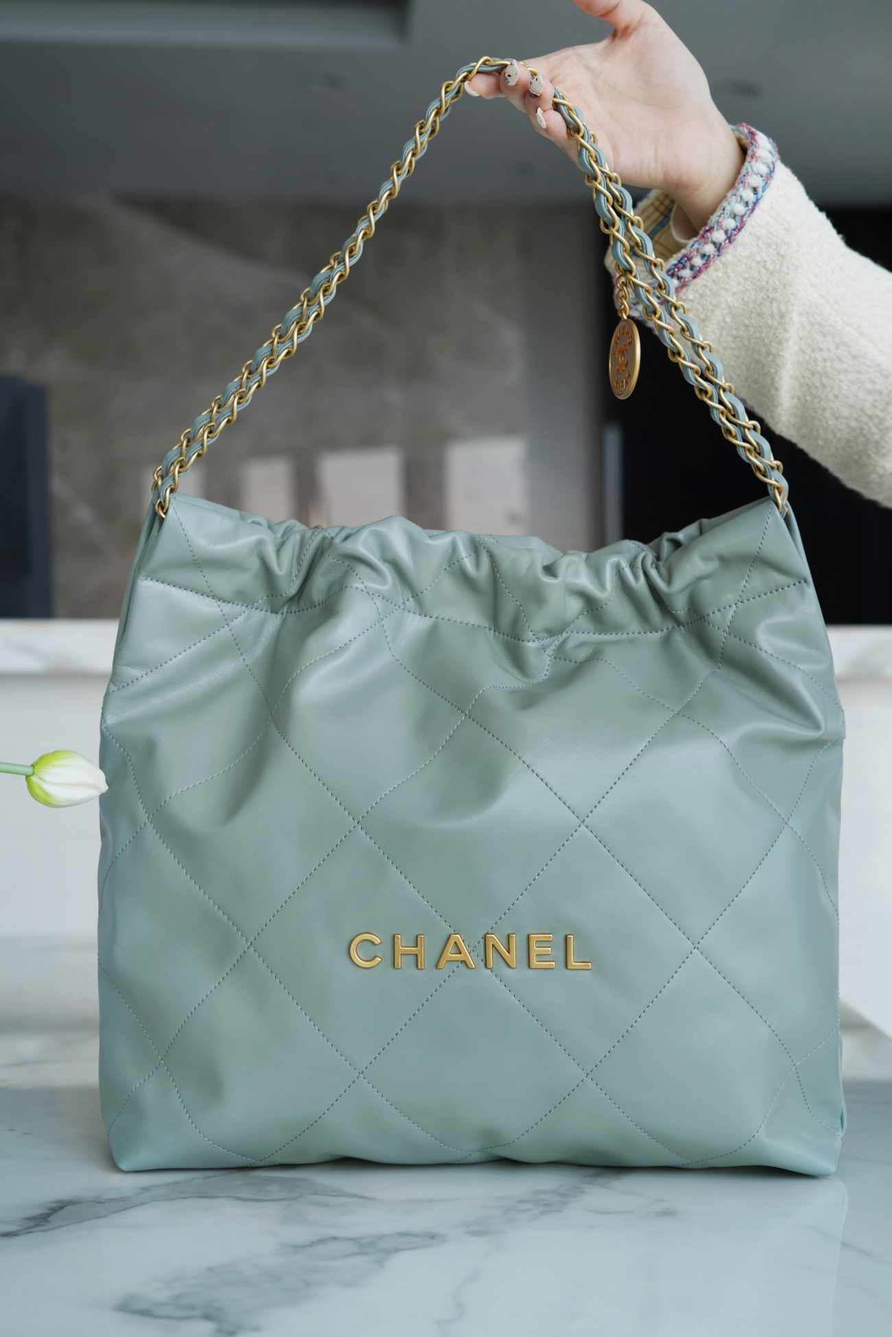 CHANEL 23C 22 Bag Medium Mist Blue  