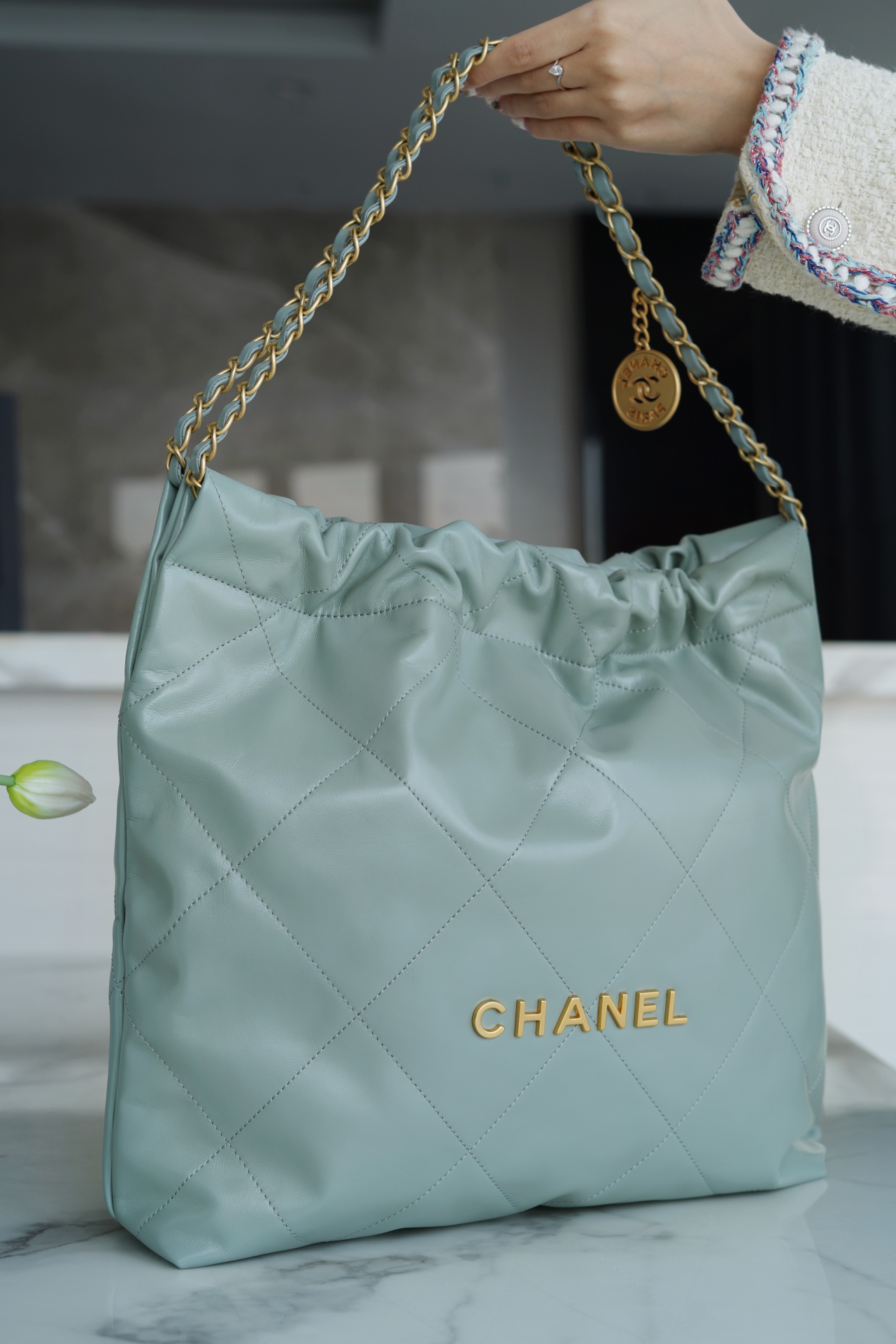 CHANEL 23C 22 Bag Medium Mist Blue  