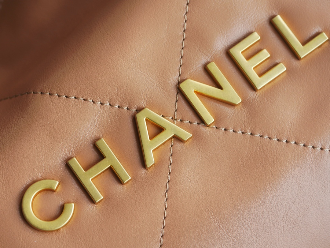 CHANEL 22 Bag Small Milk Tea Almond Gold Button  