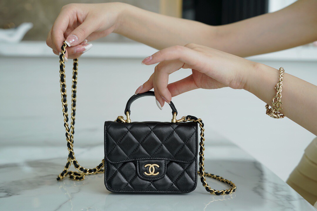 CHANEL Handle Coin Purse Black  