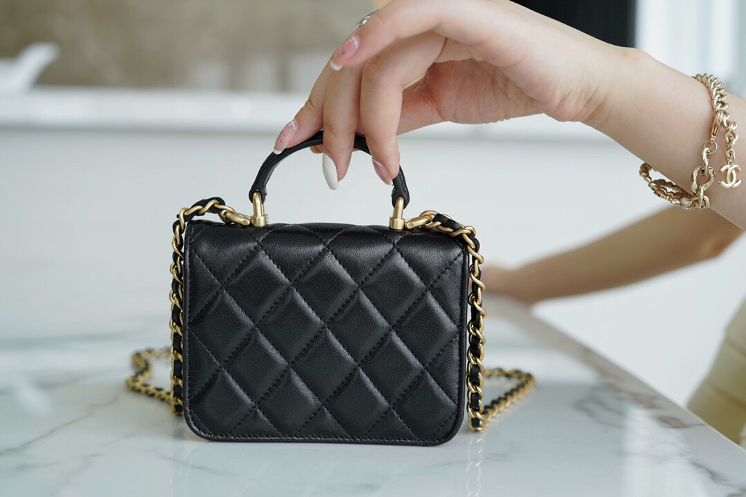 CHANEL Handle Coin Purse Black  