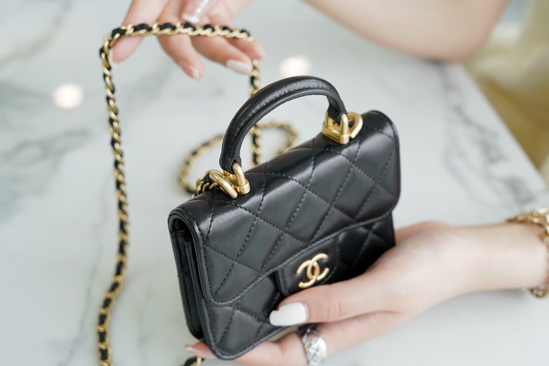 CHANEL Handle Coin Purse Black  