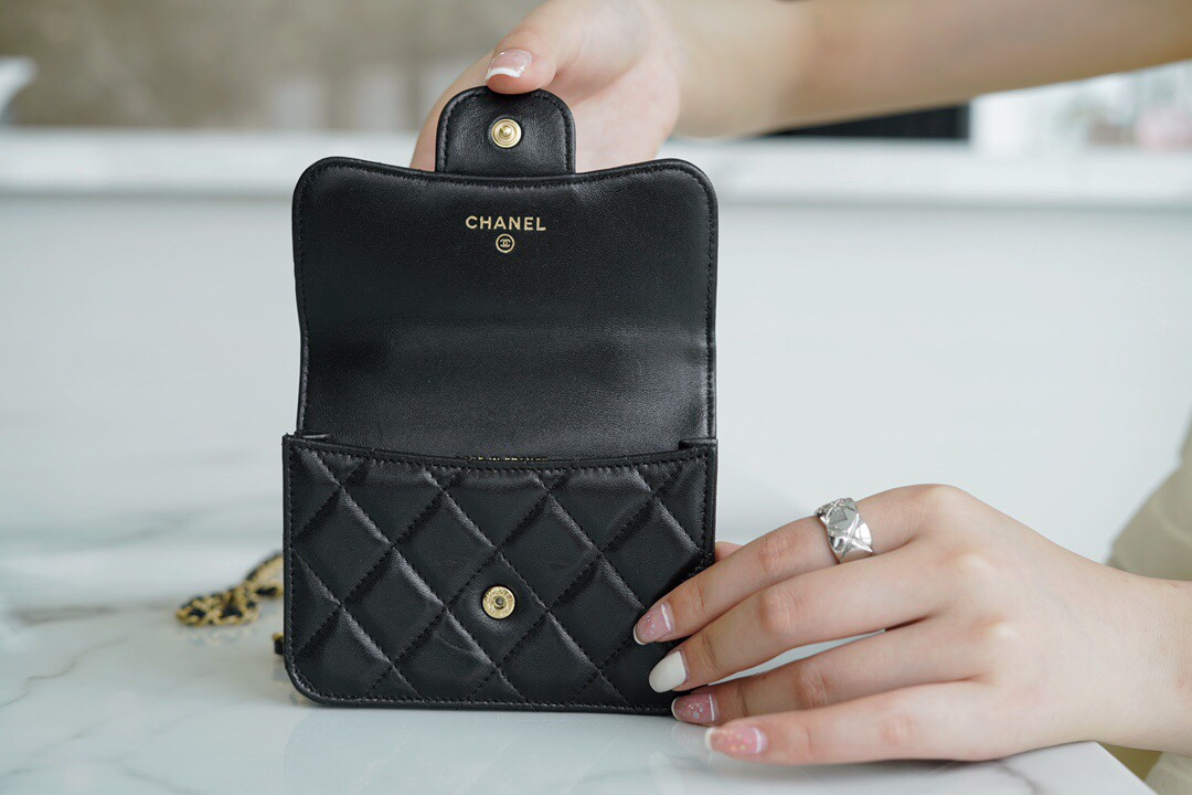 CHANEL Handle Coin Purse Black  