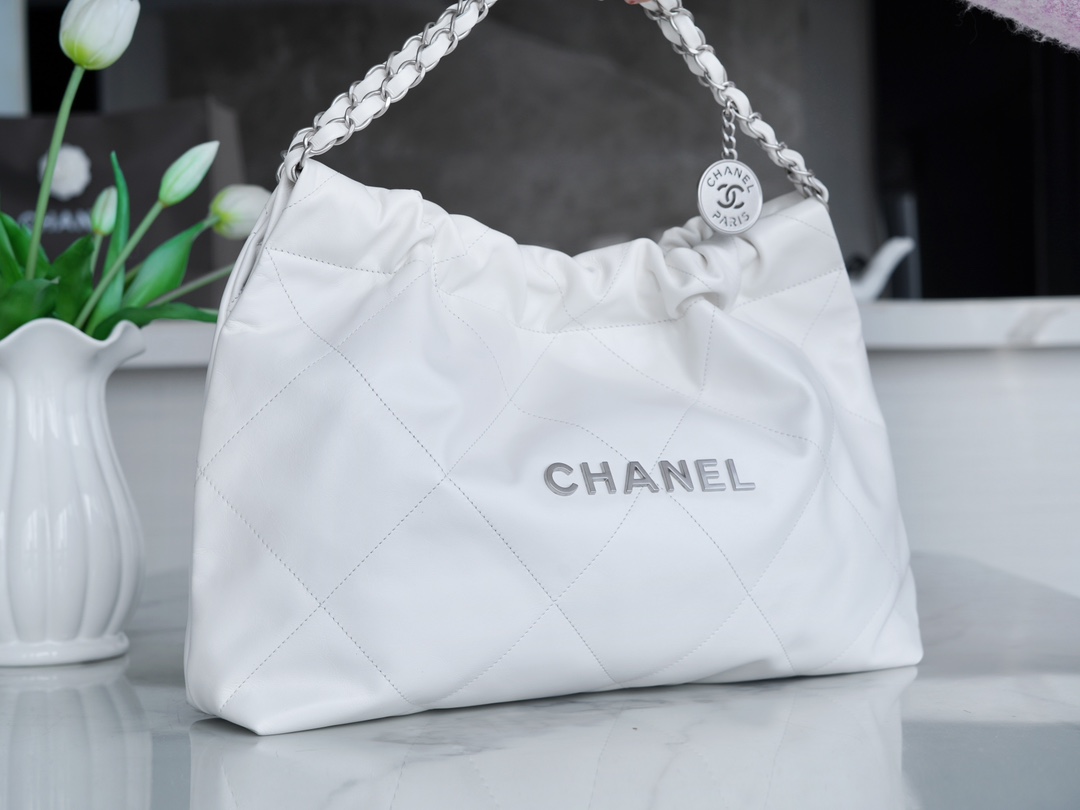 CHANEL 24C Horizontal 22 Bag White with Silver Hardware  