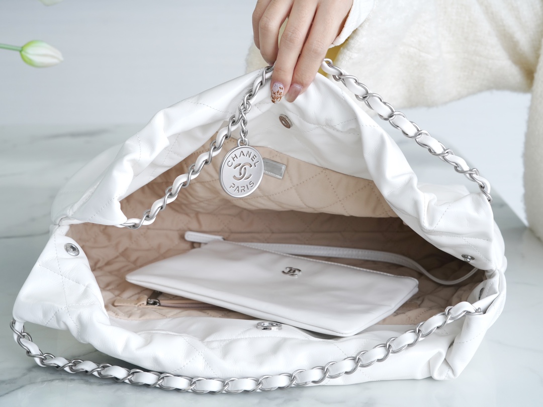 CHANEL 24C Horizontal 22 Bag White with Silver Hardware  