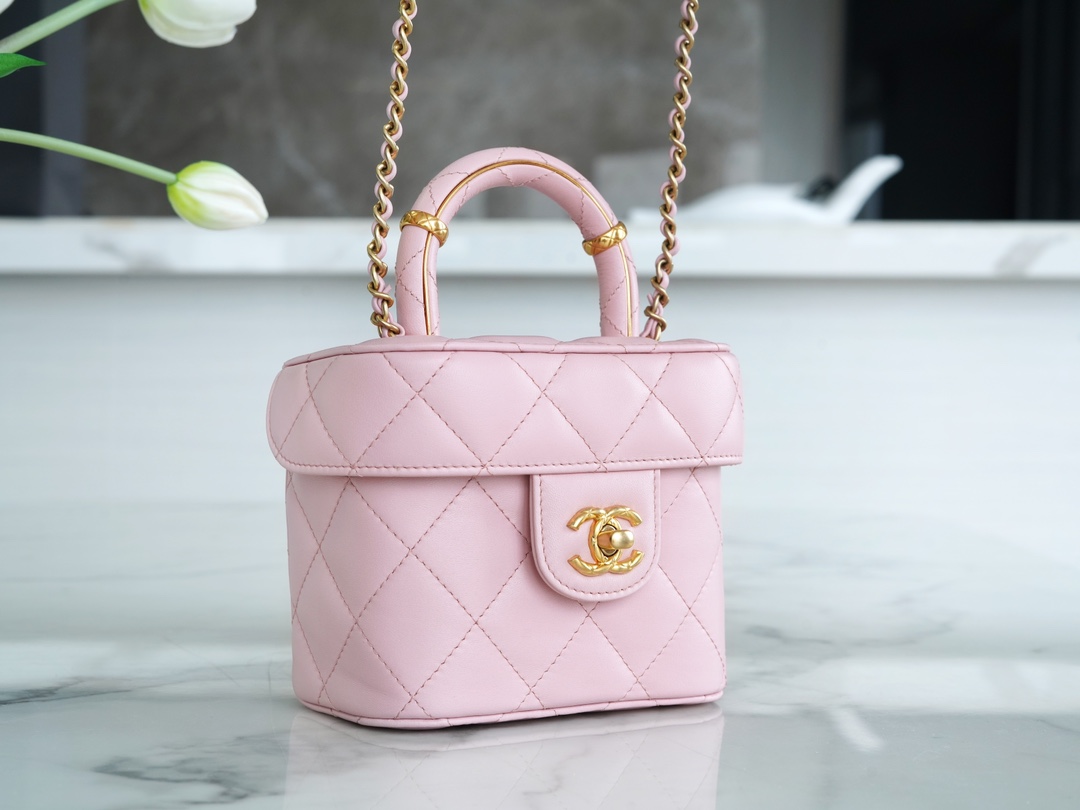 Chanel 23S Handle Cosmetic Box Bag Sakura Pink  