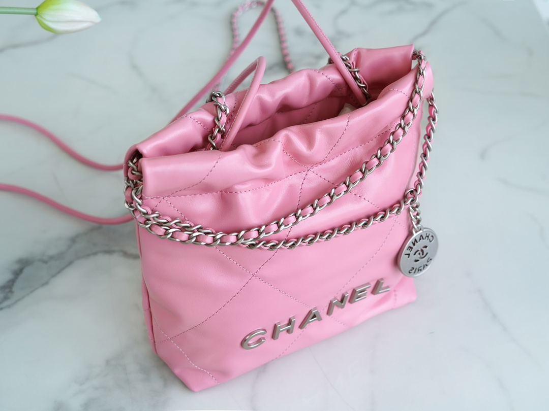 CHANEL 23S Spring/Summer New 22 Mini Bag Pink with Silver Hardware Calfskin  