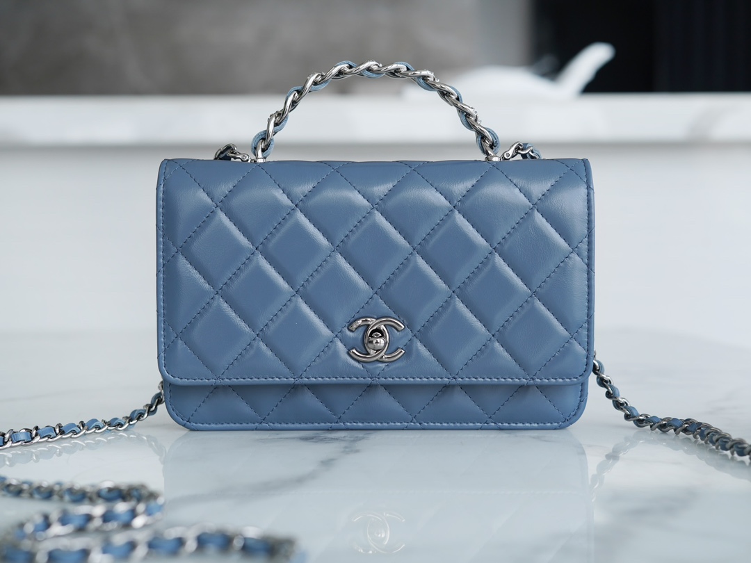 Chanel 23K Crystal Handle WOC Mist Blue Calfskin  