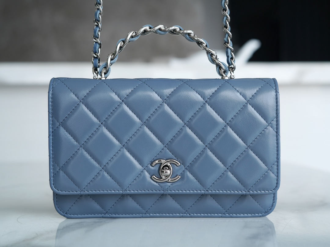 Chanel 23K Crystal Handle WOC Mist Blue Calfskin  