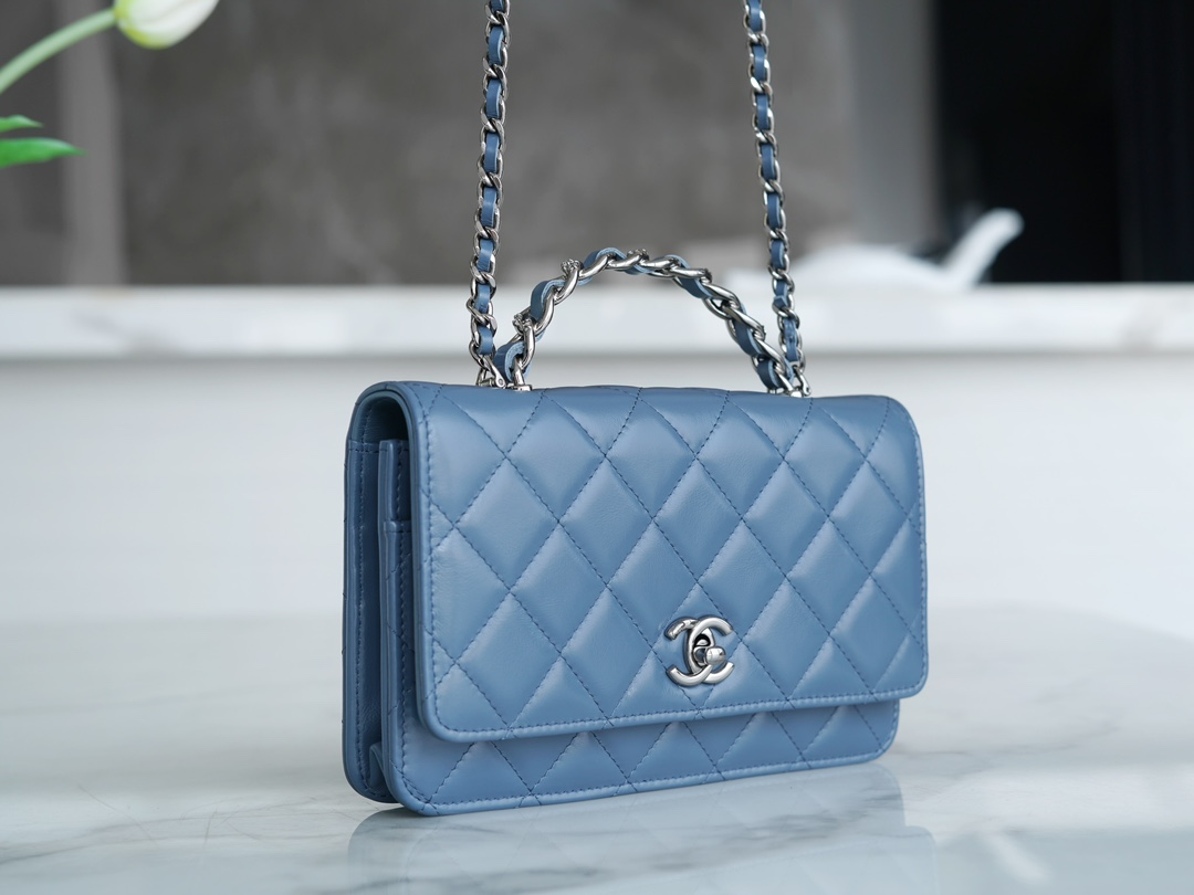 Chanel 23K Crystal Handle WOC Mist Blue Calfskin  