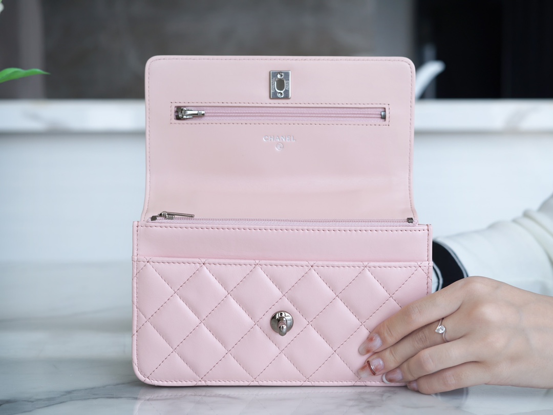 Chanel 23K Crystal Handle WOC Pink Calfskin  